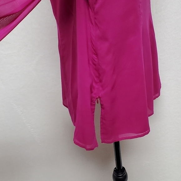 KAY Unger Vintage Fuschia Pink Silk Cowl Neck Flutter Sleeve Ruffle Hem Blouse - Picture 8 of 15